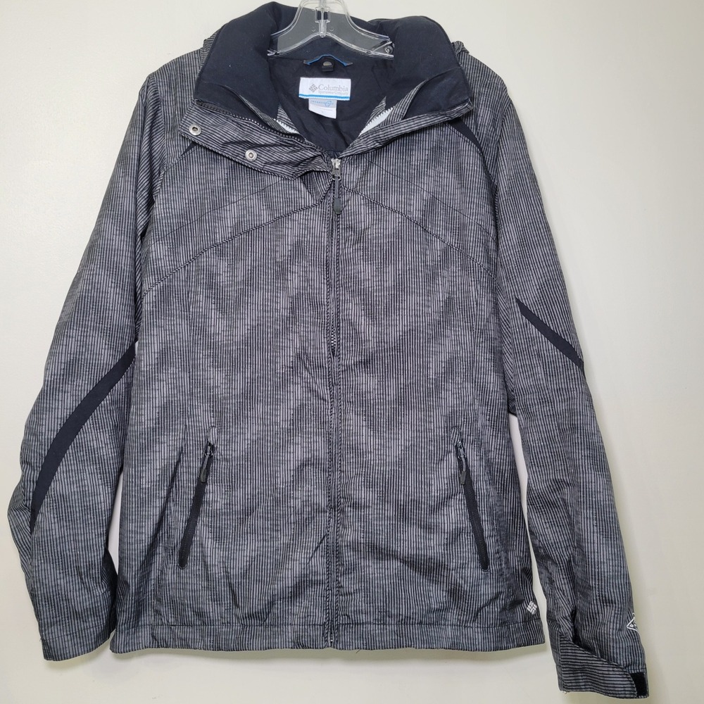 Columbia Windbreaker Woman's Lg Gray Detachable Hood Inner‎ Pockets